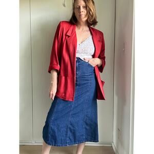 Vintage 90s Midi Denim Skirt Size 4 Small Pockets Classic Summer Prairie blue